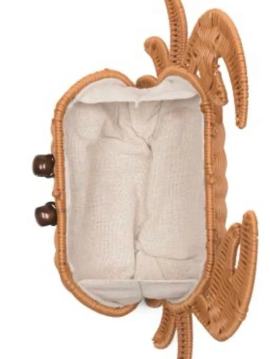 NWT TOMMY BAHAMA TAN BROWN WOVEN WICKER CRAB PURSE CLUTCH CROSSBODY BAG NWT - Picture 3 of 4